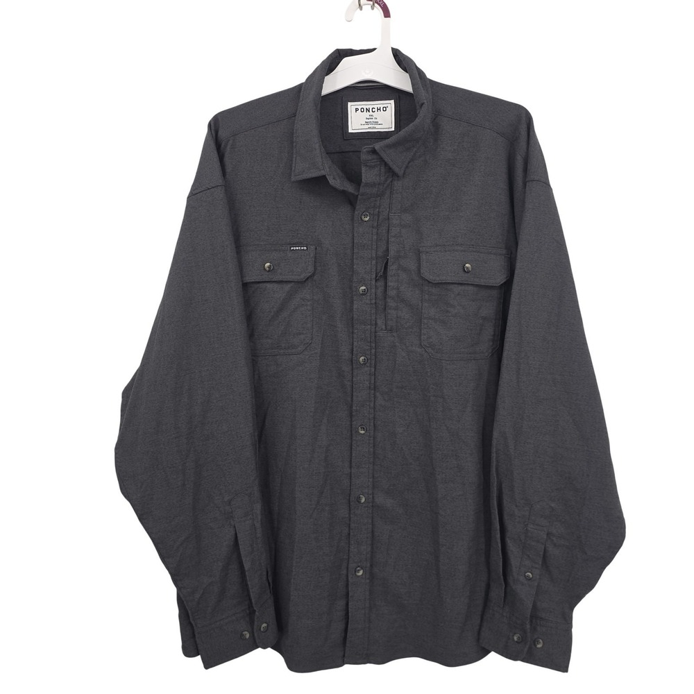 Poncho Shirt Mens 2XL Gray Magnetic Pockets Button Up Long Sleeve Stretch Casual - Picture 7 of 9